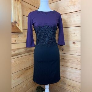 Purple Black Formal Dress Medium‎ 38 Wedding Lace Event Modest Cotton Stretch